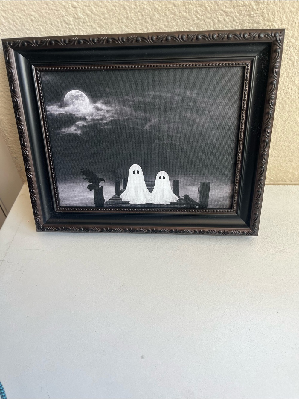 Framed Ghost Halloween Art Print - Black & White Picture